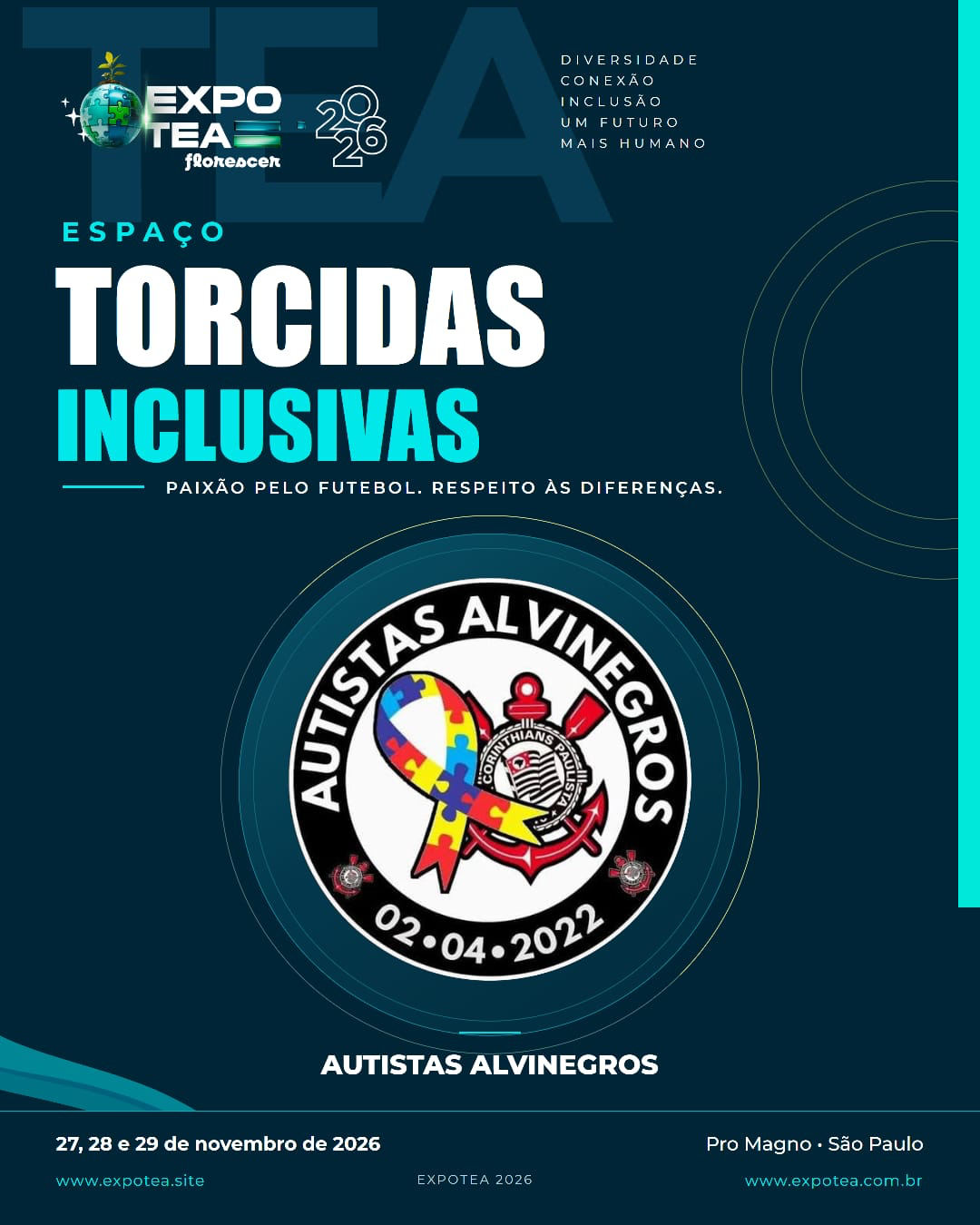 Arte oficial da ExpoTEA 2026: Autistas Alvinegros